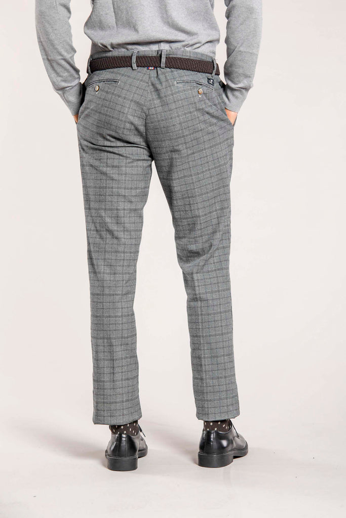New York Herren-Chinohose aus gewaschenem grau-schwarzem Baumwoll-Tweed in Regular Fit